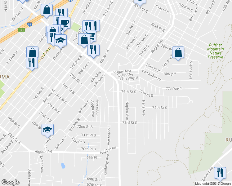map of restaurants, bars, coffee shops, grocery stores, and more near 7440 Oporto Madrid Boulevard South in Birmingham