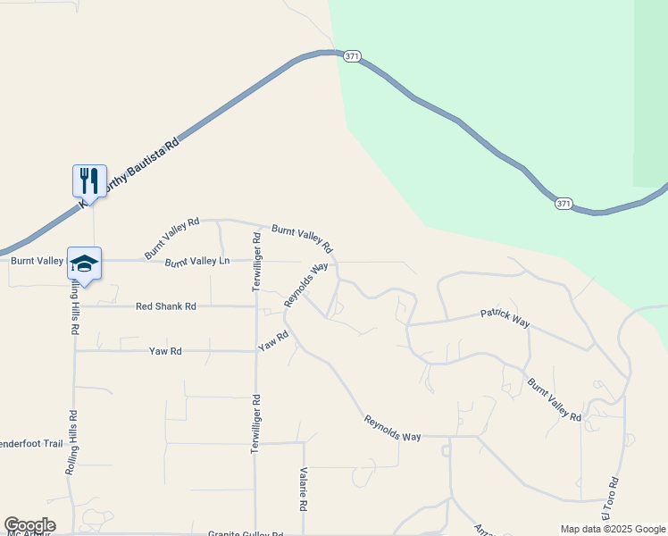 map of restaurants, bars, coffee shops, grocery stores, and more near Reynolds Way in Anza