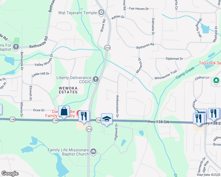 map of restaurants, bars, coffee shops, grocery stores, and more near 1713 Viceroy Way in Riverdale