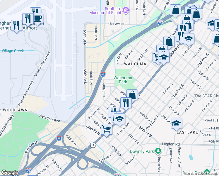 map of restaurants, bars, coffee shops, grocery stores, and more near 6813 5th Court North in Birmingham