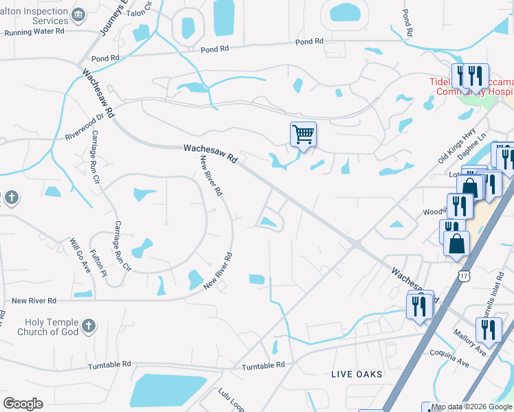 map of restaurants, bars, coffee shops, grocery stores, and more near 4006 Bayfield Loop in Murrells Inlet