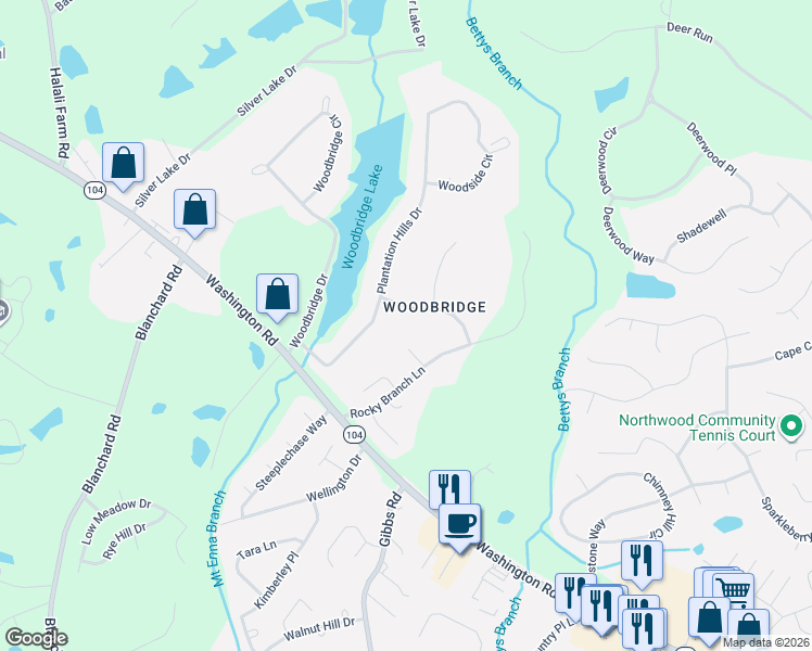map of restaurants, bars, coffee shops, grocery stores, and more near 11 Plantation Hills Drive in Evans