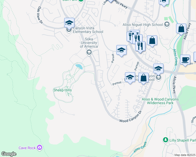 map of restaurants, bars, coffee shops, grocery stores, and more near 116 La Mirage Circle in Aliso Viejo