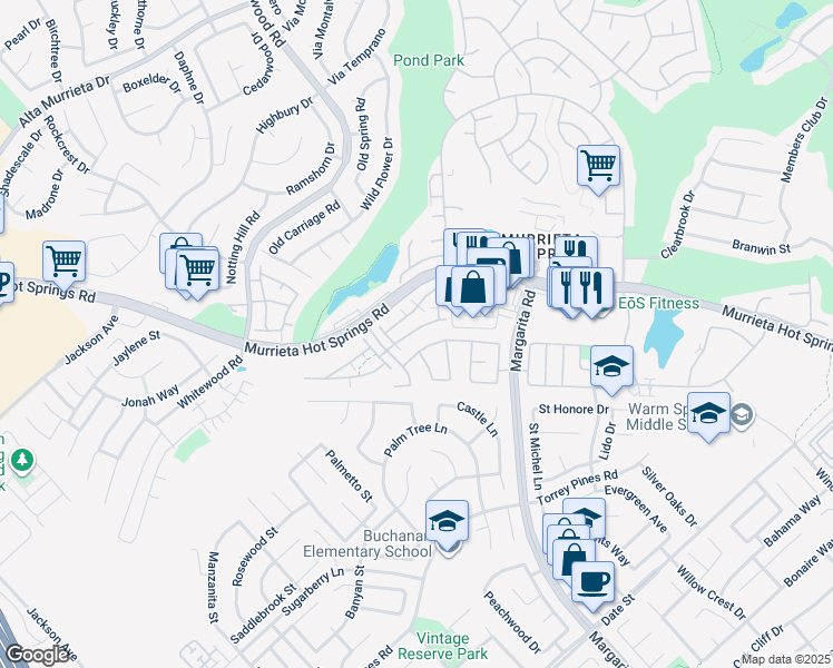 map of restaurants, bars, coffee shops, grocery stores, and more near 39723 Columbia Union Drive in Murrieta