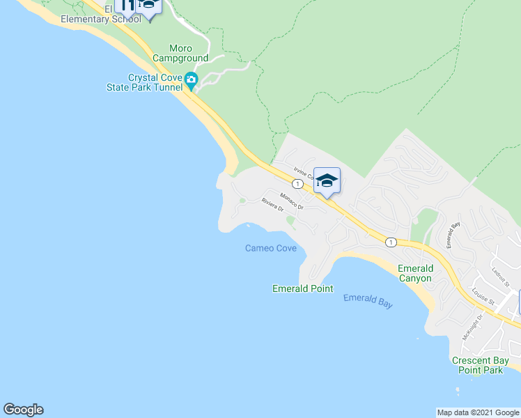map of restaurants, bars, coffee shops, grocery stores, and more near 2585 Riviera Drive in Laguna Beach