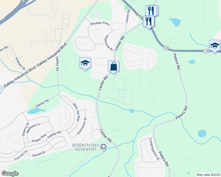 map of restaurants, bars, coffee shops, grocery stores, and more near 7345 Lester Road in Union City