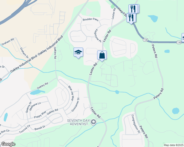 map of restaurants, bars, coffee shops, grocery stores, and more near 7345 Lester Road in Union City