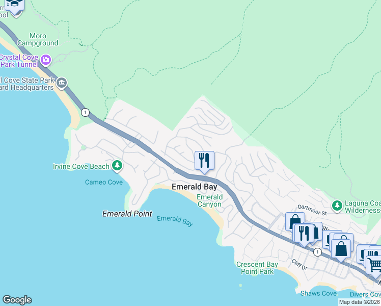 map of restaurants, bars, coffee shops, grocery stores, and more near 818 Erin Way in Laguna Beach