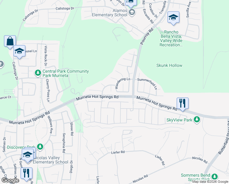 map of restaurants, bars, coffee shops, grocery stores, and more near 31371 Magnolia Point Drive in Murrieta