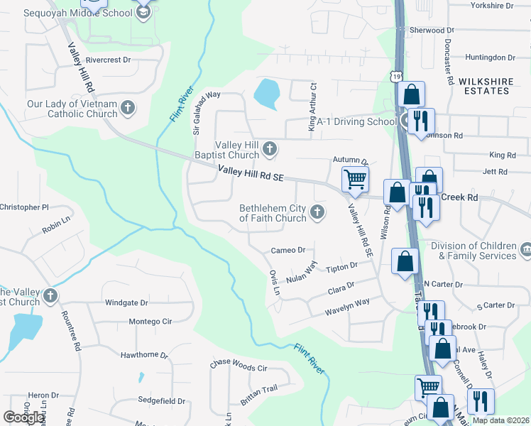 map of restaurants, bars, coffee shops, grocery stores, and more near 7318 Mockingbird Ct in Riverdale