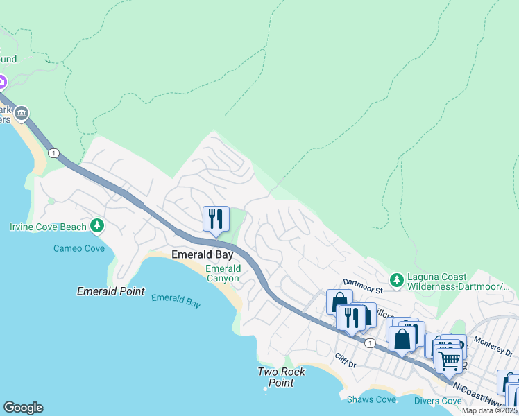 map of restaurants, bars, coffee shops, grocery stores, and more near 260 Emerald Bay in Laguna Beach