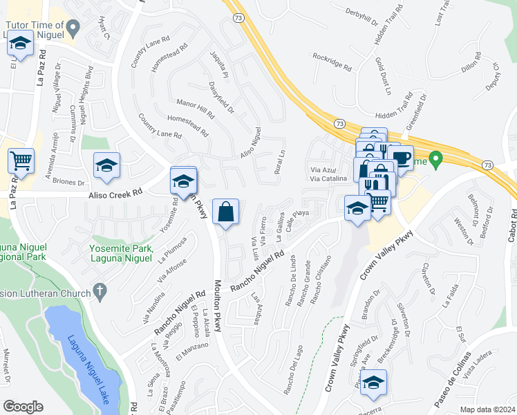 map of restaurants, bars, coffee shops, grocery stores, and more near 28087 Via Luis in Laguna Niguel