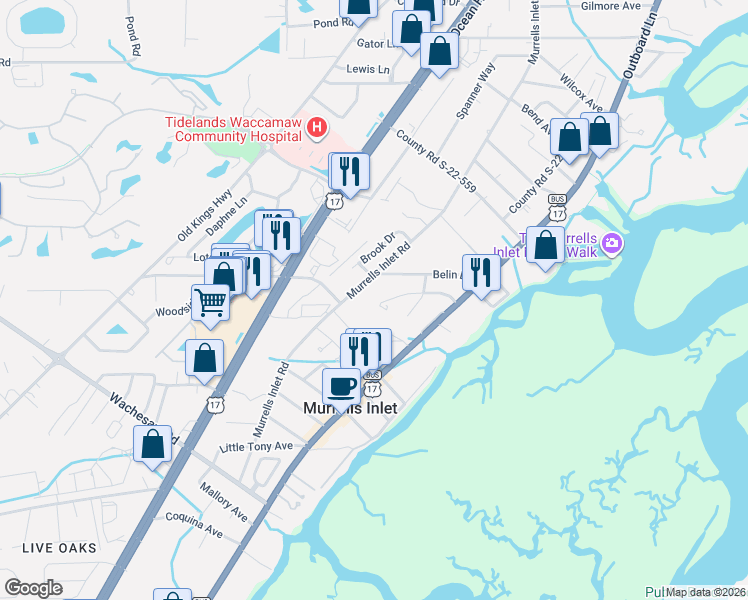 map of restaurants, bars, coffee shops, grocery stores, and more near 4311 Murrells Inlet Road in Murrells Inlet