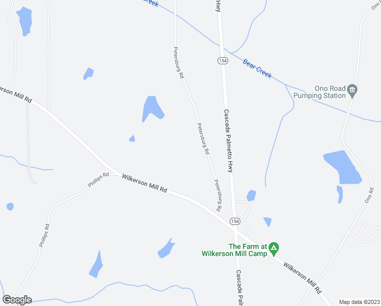 map of restaurants, bars, coffee shops, grocery stores, and more near 7465 Petersburg Road in Fairburn