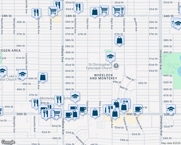 map of restaurants, bars, coffee shops, grocery stores, and more near 3115 43rd St in Lubbock