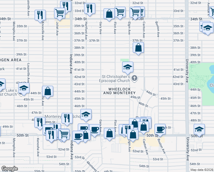 map of restaurants, bars, coffee shops, grocery stores, and more near 3115 43rd Street in Lubbock