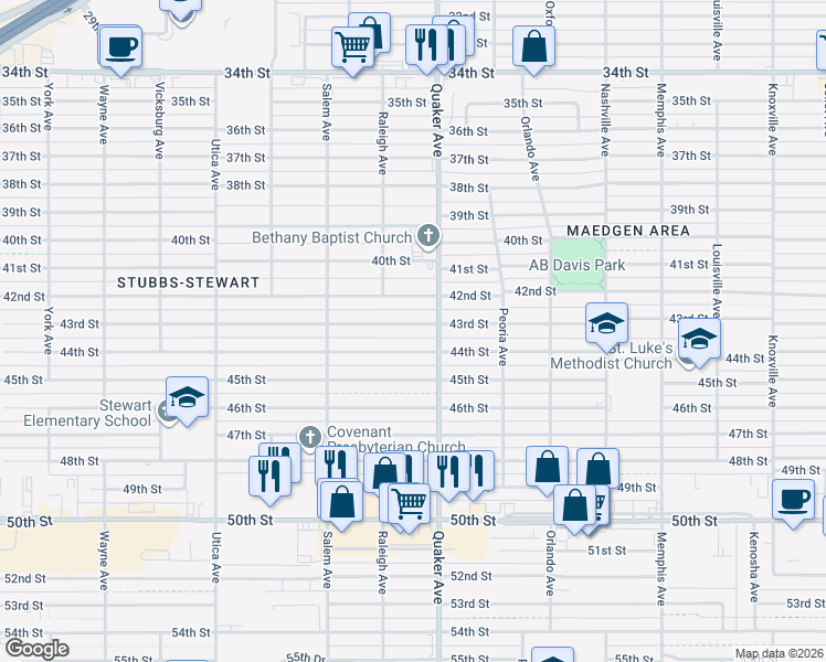 map of restaurants, bars, coffee shops, grocery stores, and more near 4403 43rd Street in Lubbock