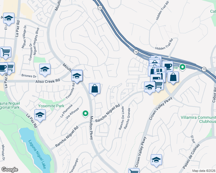 map of restaurants, bars, coffee shops, grocery stores, and more near 28097 Via Luis in Laguna Niguel