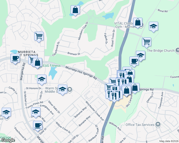 map of restaurants, bars, coffee shops, grocery stores, and more near 29443 Plaza in Murrieta