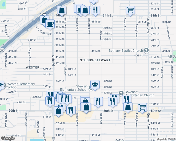 map of restaurants, bars, coffee shops, grocery stores, and more near 4901 43rd Street in Lubbock