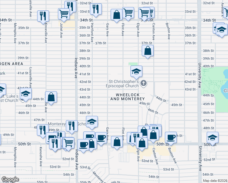map of restaurants, bars, coffee shops, grocery stores, and more near 3115 43rd Street in Lubbock