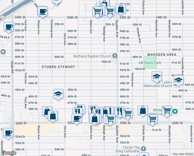 map of restaurants, bars, coffee shops, grocery stores, and more near 4511 43rd Street in Lubbock