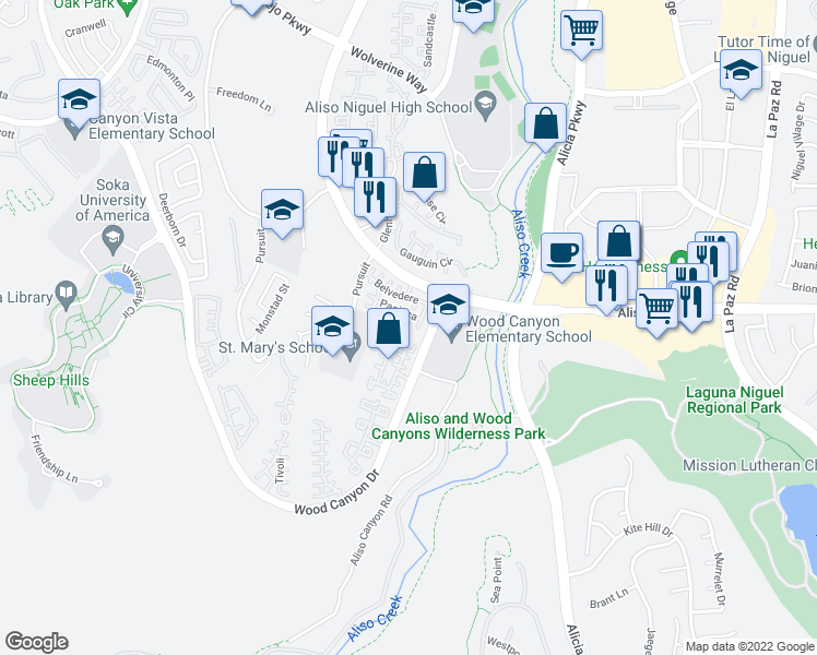 map of restaurants, bars, coffee shops, grocery stores, and more near 7 Leon in Aliso Viejo