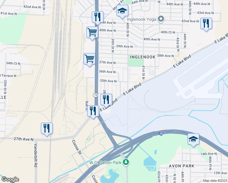 map of restaurants, bars, coffee shops, grocery stores, and more near 3405 39th Street North in Birmingham