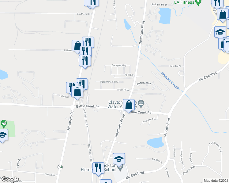 map of restaurants, bars, coffee shops, grocery stores, and more near 1513 Arbor Place Drive in Morrow