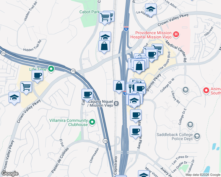 map of restaurants, bars, coffee shops, grocery stores, and more near 28062 Forbes Road in Laguna Niguel