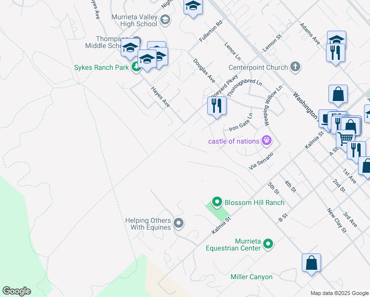 map of restaurants, bars, coffee shops, grocery stores, and more near 24399 Whitaker Way in Murrieta