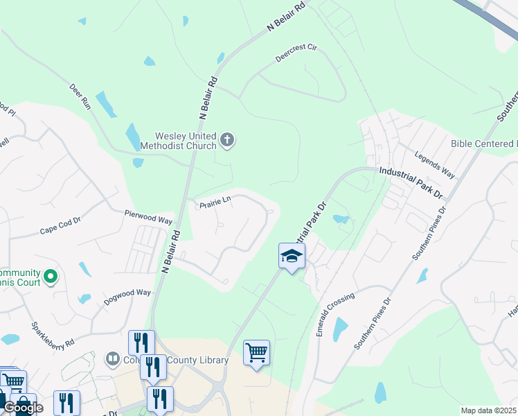 map of restaurants, bars, coffee shops, grocery stores, and more near 832 Prairie Lane in Evans