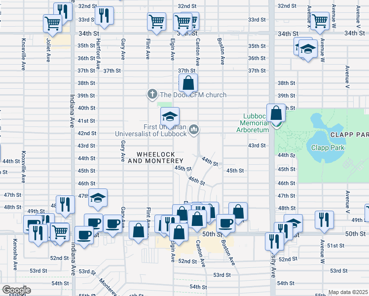 map of restaurants, bars, coffee shops, grocery stores, and more near 2816 43rd Street in Lubbock