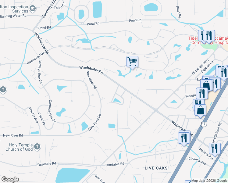 map of restaurants, bars, coffee shops, grocery stores, and more near 4006 Bayfield Loop in Murrells Inlet