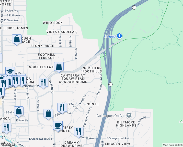 map of restaurants, bars, coffee shops, grocery stores, and more near 8122 North 18th Way in Phoenix
