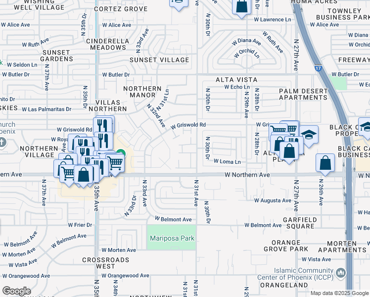 map of restaurants, bars, coffee shops, grocery stores, and more near 8059 North 31st Lane in Phoenix