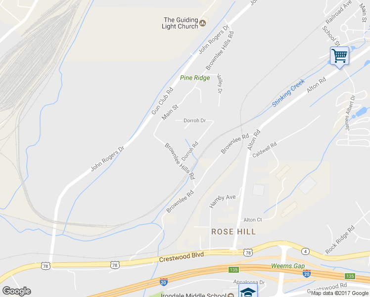 map of restaurants, bars, coffee shops, grocery stores, and more near 1810 Dorroh Road in Irondale