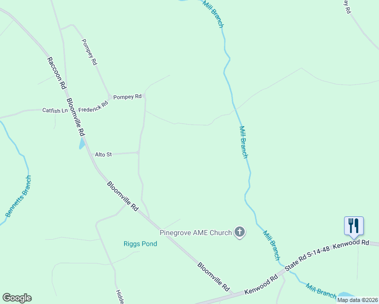 map of restaurants, bars, coffee shops, grocery stores, and more near Pompey Road in Manning