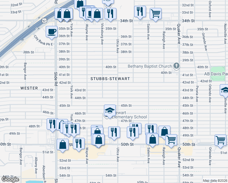 map of restaurants, bars, coffee shops, grocery stores, and more near 4805 43rd Street in Lubbock