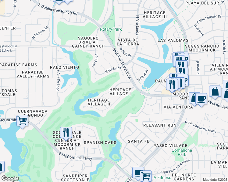 map of restaurants, bars, coffee shops, grocery stores, and more near 7967 East Vía Costa in Scottsdale