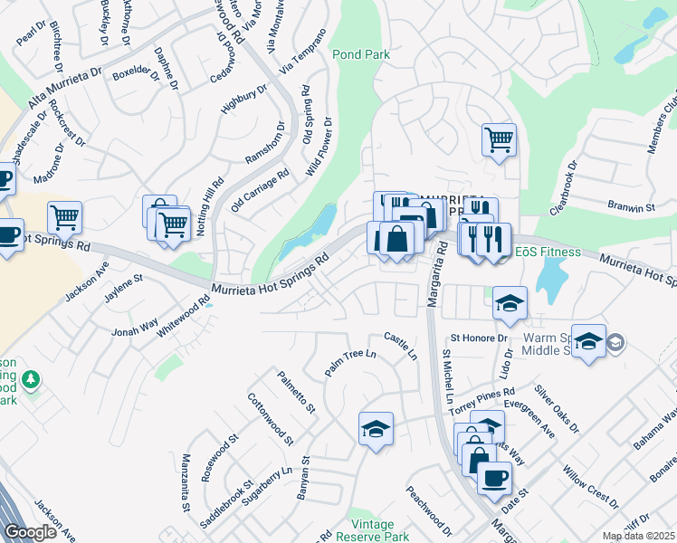 map of restaurants, bars, coffee shops, grocery stores, and more near 39723 Columbia Union Drive in Murrieta