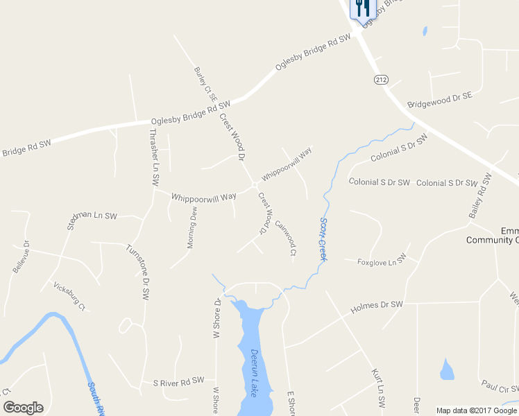 map of restaurants, bars, coffee shops, grocery stores, and more near 2140 Crest wood Drive in Conyers