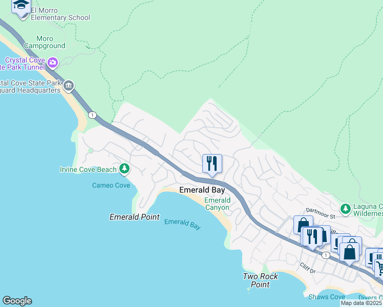 map of restaurants, bars, coffee shops, grocery stores, and more near 818 Erin Way in Laguna Beach