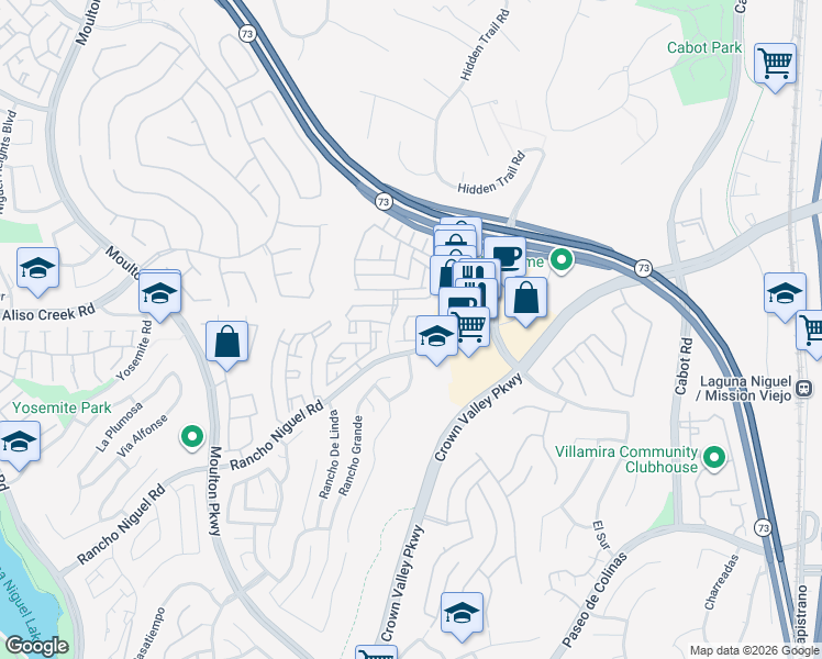 map of restaurants, bars, coffee shops, grocery stores, and more near 28075 Caldaro in Laguna Niguel