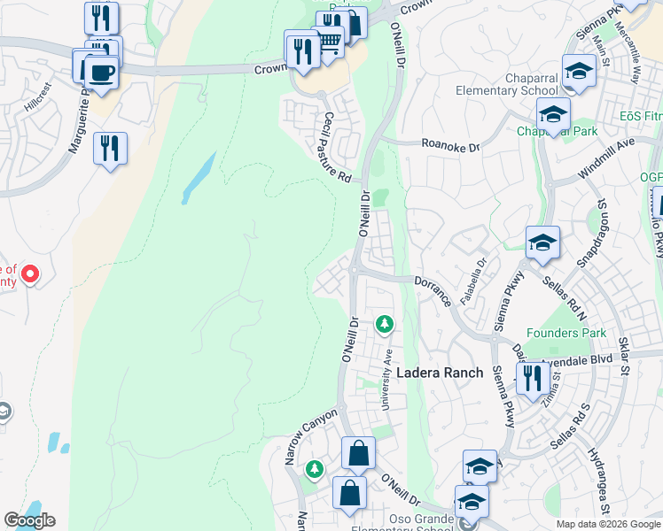 map of restaurants, bars, coffee shops, grocery stores, and more near 12 Martino in Mission Viejo