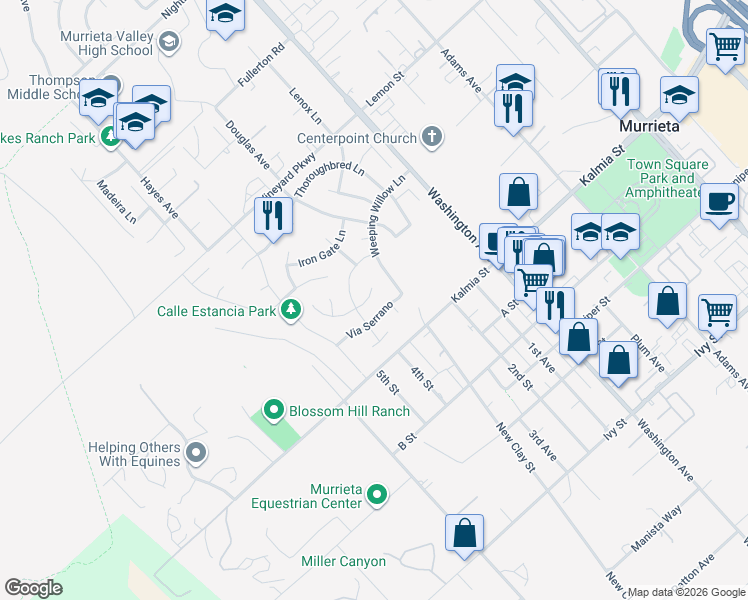 map of restaurants, bars, coffee shops, grocery stores, and more near 24567 Corte Descanso in Murrieta