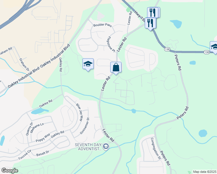 map of restaurants, bars, coffee shops, grocery stores, and more near 7345 Lester Road in Union City