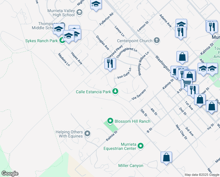 map of restaurants, bars, coffee shops, grocery stores, and more near 42455 Circulo Cavinara in Murrieta