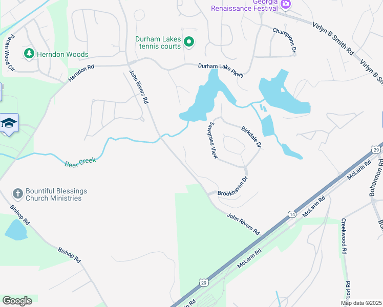 map of restaurants, bars, coffee shops, grocery stores, and more near 720 Broadmoor Way in Fairburn
