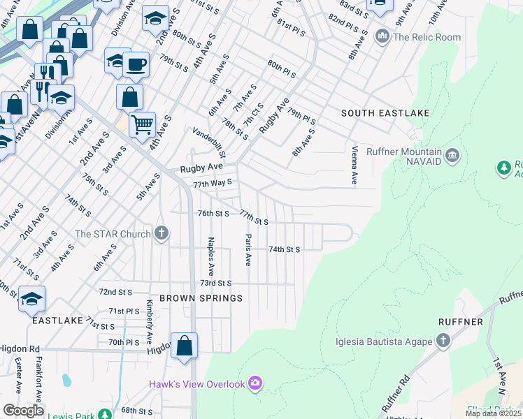 map of restaurants, bars, coffee shops, grocery stores, and more near 7713 8th Avenue South in Birmingham
